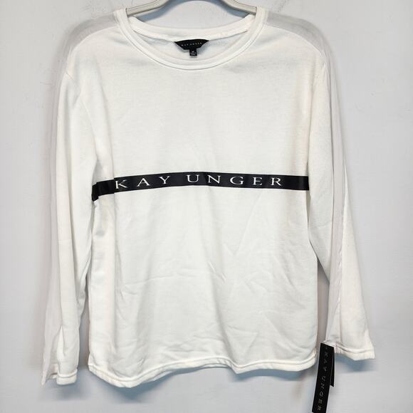 Kay Unger Performance Mesh Top Size M White French Terry Long Sleeve Casual - Picture 2 of 15